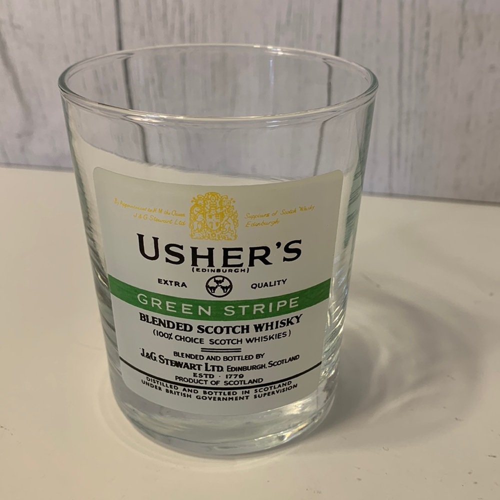 Vintage Usher’s Green Stripe Scotch whiskey glass.